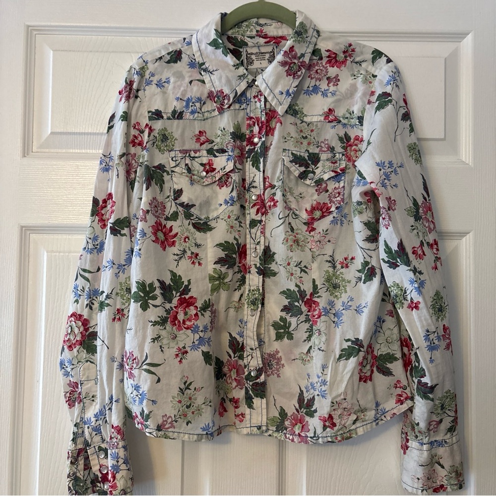 Ruff Hewn pearl snap button front western festival floral size L
